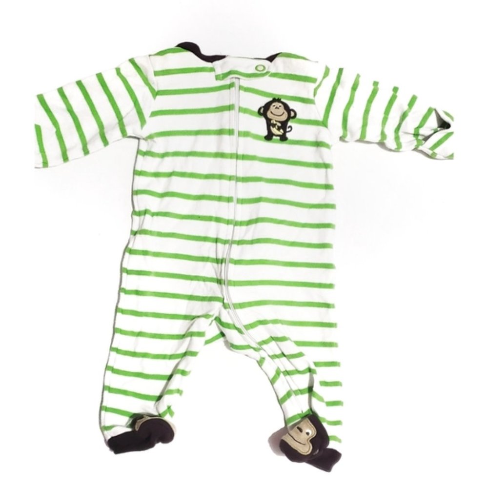 green monkey striped zipper sleeper footie pajamas